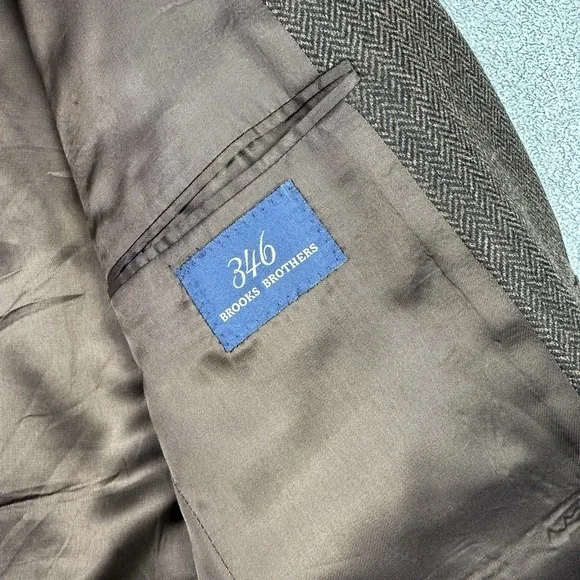 Brooks Brothers 346 Blazer Mens 41R Brown Herringbone Wool Suit Jacket READ - Picture 6 of 14